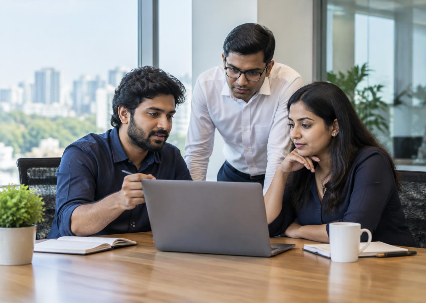 Illustrative Indian business professionals collaborating on payment technology